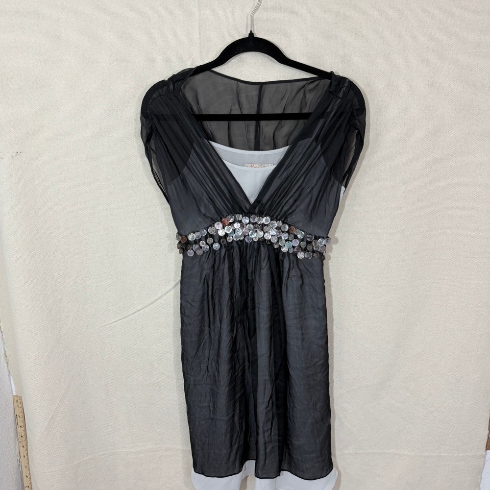 Nayan Black Silk Blend Sheer Overlay Empire Waist Sequin Dress Size T2